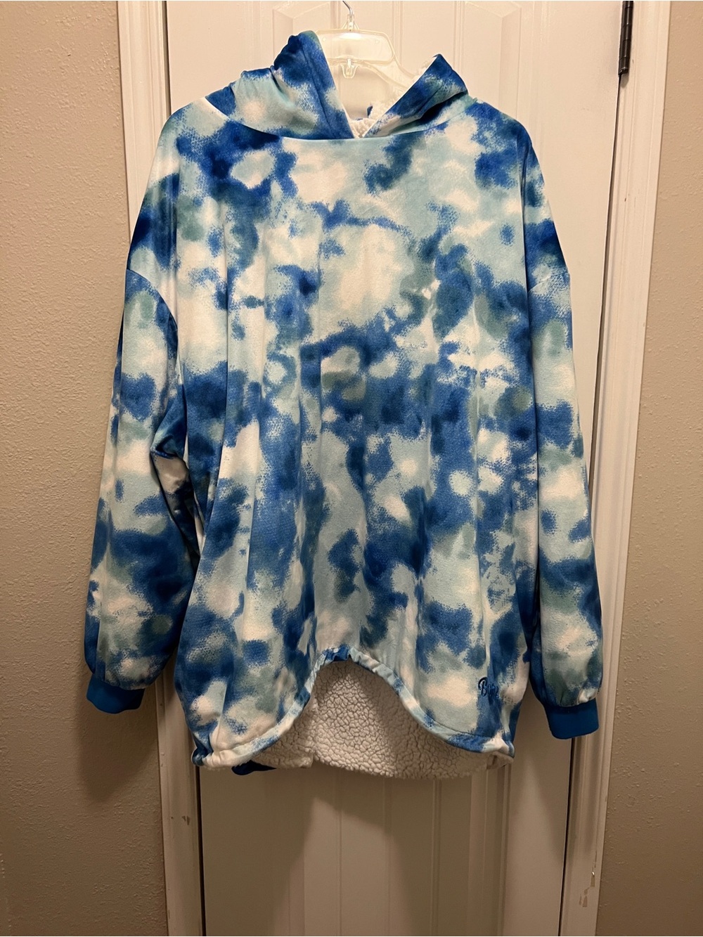 Bare Homey Wearable Blanket Blue Tie-Dye Hoodie Sherpa Pullover